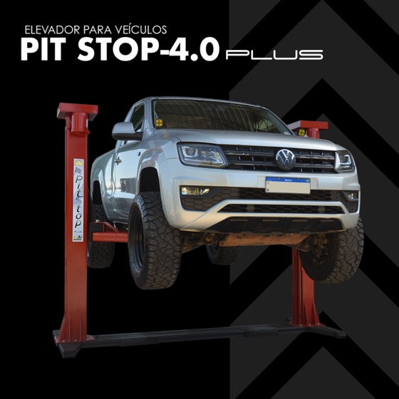 Elevador de 2 colunas Pit Stop 4.0 Plus com uma Volkswagen Amarok suspensa