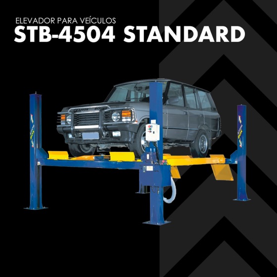 Elevador de 4 colunas STB-4504 Standard azul com um Range Rover sobre as rampas